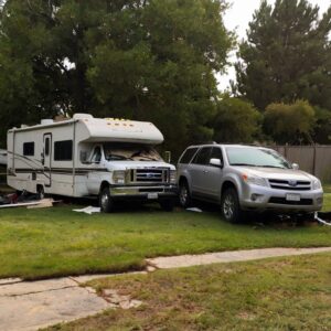 Read more about the article RV Crashes into Parked Vehicles After Breaking Through Fence