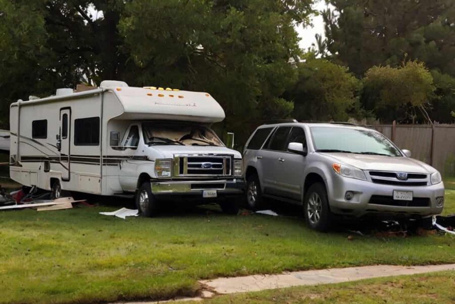RV Crashes into Parked Vehicles After Breaking Through Fence
