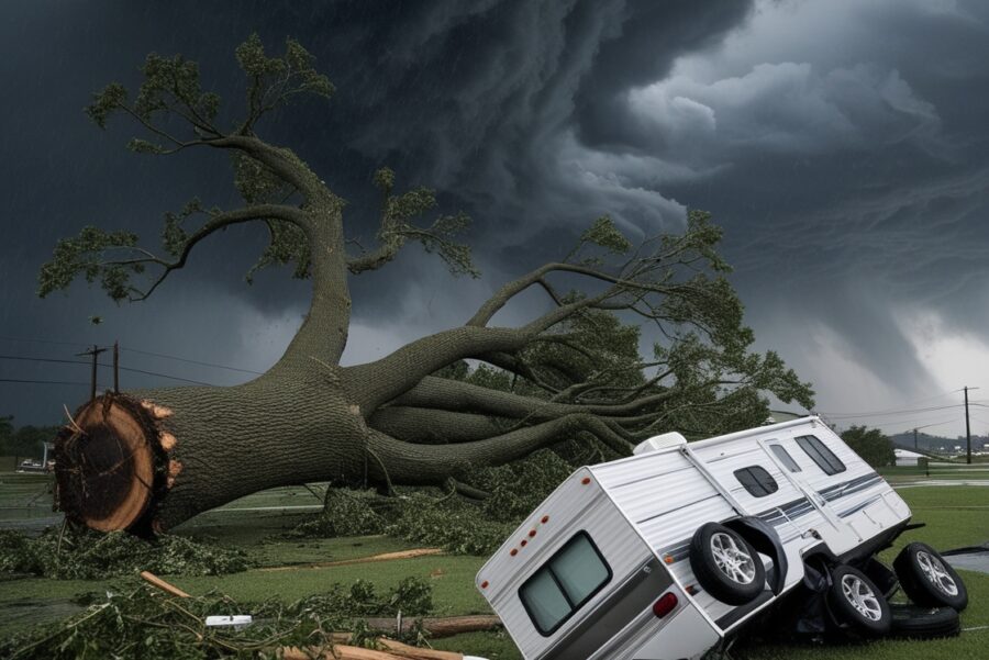 Severe Winds Uproot Tree, Flip RV in Choctaw Storm